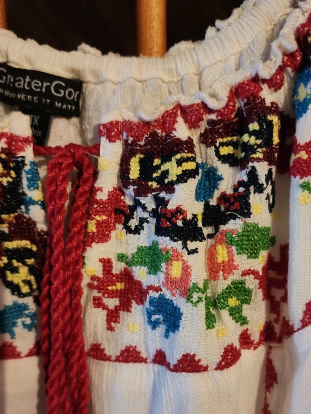 Embroidered White Cotton Tunic with Multi-Color Yoke - Picture 4 of 4